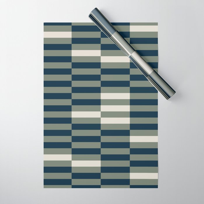 offset stripes Modern Geometric Abstract Shapes Green Black Cream Wrapping Paper Gallery Image 1