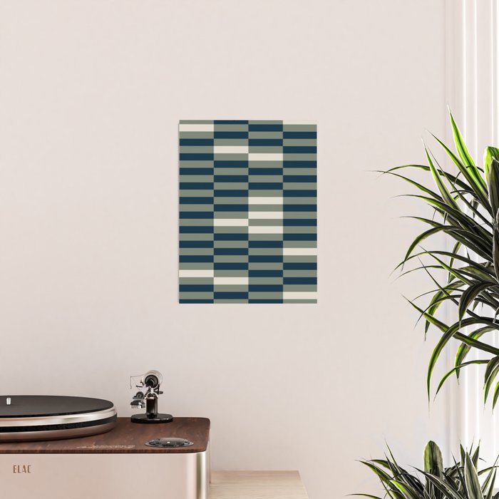 offset stripes Modern Geometric Abstract Shapes Green Black Cream Poster Gallery Image 2