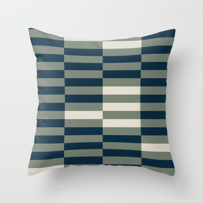offset stripes Modern Geometric Abstract Shapes Green Black Cream Throw Pillow Gallery Image 1