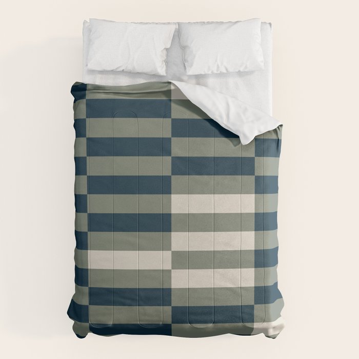 offset stripes Modern Geometric Abstract Shapes Green Black Cream Comforter Gallery Image 6