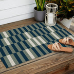 offset stripes Modern Geometric Abstract Shapes Green Black Cream Outdoor Rug Gallery Image 2