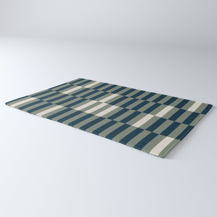 offset stripes Modern Geometric Abstract Shapes Green Black Cream Rug Gallery Image 3