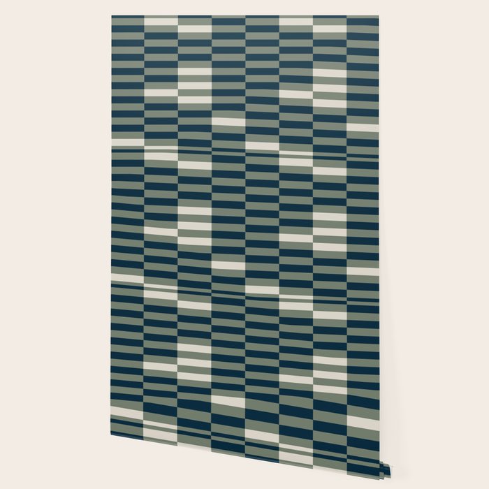 offset stripes Modern Geometric Abstract Shapes Green Black Cream Wallpaper Gallery Image 2