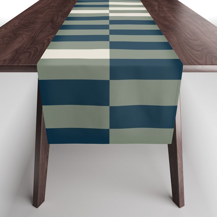 offset stripes Modern Geometric Abstract Shapes Green Black Cream Table Runner Gallery Image 1