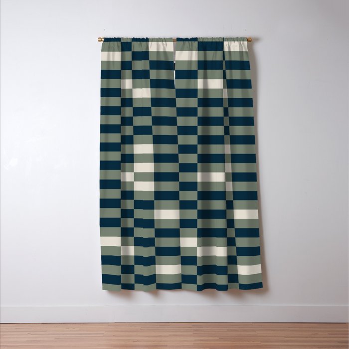 offset stripes Modern Geometric Abstract Shapes Green Black Cream Window Curtain Gallery Image 3