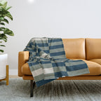 offset stripes Modern Geometric Abstract Shapes Green Black Cream Throw Blanket Gallery Image 1