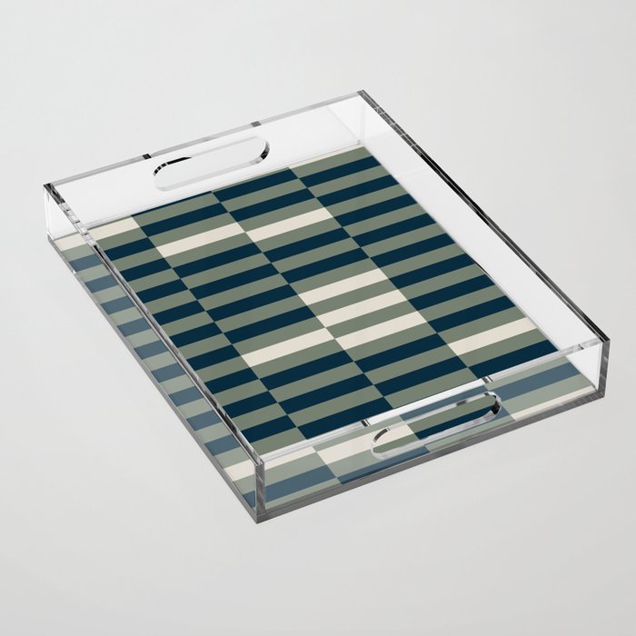 offset stripes Modern Geometric Abstract Shapes Green Black Cream Acrylic Tray Gallery Image 1