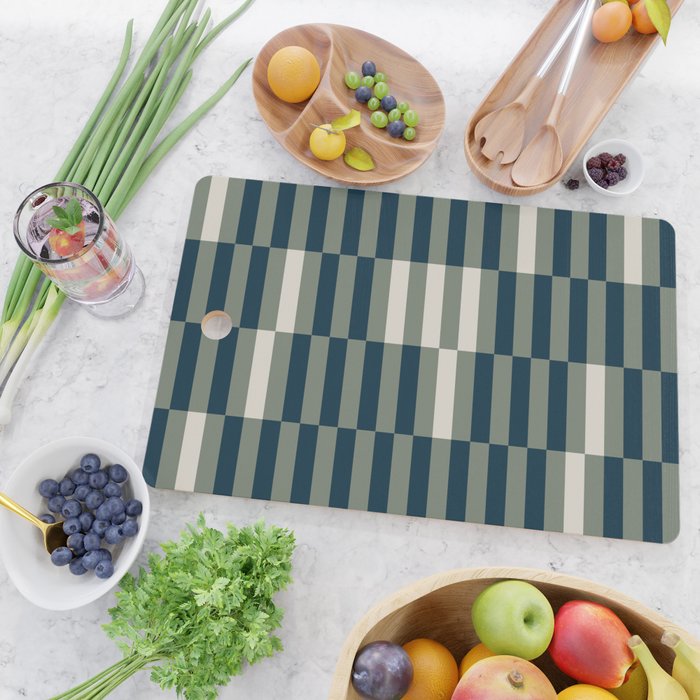 offset stripes Modern Geometric Abstract Shapes Green Black Cream Cutting Board Gallery Image 2