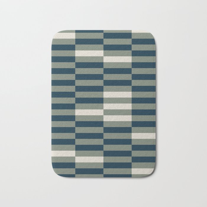 offset stripes Modern Geometric Abstract Shapes Green Black Cream Bath Mat Gallery Image 1