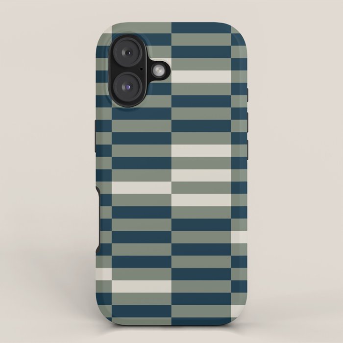 offset stripes Modern Geometric Abstract Shapes Green Black Cream iPhone Case Gallery Image 1