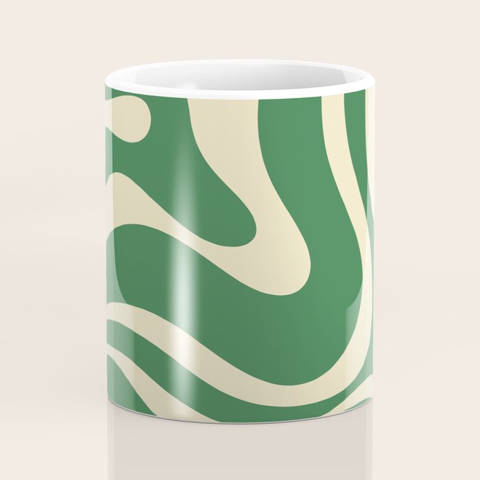 Modern Retro Liquid Swirl Abstract Forest Green and Cream Coffee Mug Gallery Image 4