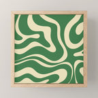 Modern Retro Liquid Swirl Abstract Forest Green and Cream Mini Art Print Gallery Image 1