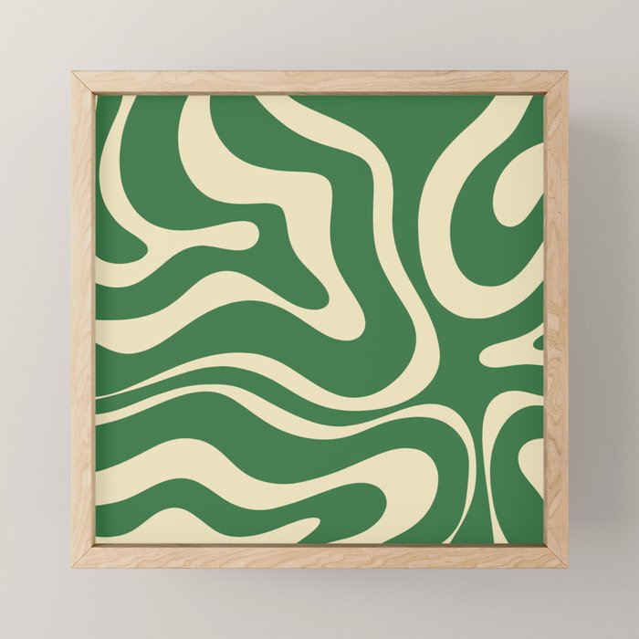 Modern Retro Liquid Swirl Abstract Forest Green and Cream Mini Art Print Gallery Image 1