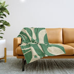 Modern Retro Liquid Swirl Abstract Forest Green and Cream Throw Blanket Gallery Image 1
