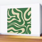 Modern Retro Liquid Swirl Abstract Forest Green and Cream Wall Mural Gallery Image 2