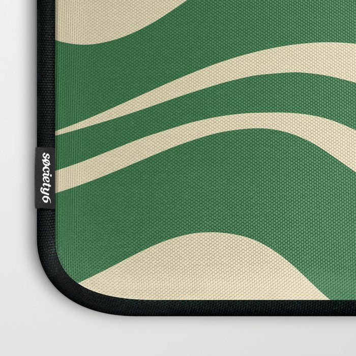 Modern Retro Liquid Swirl Abstract Forest Green and Cream Laptop Sleeve Gallery Image 3