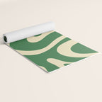 Modern Retro Liquid Swirl Abstract Forest Green and Cream Yoga Mat Gallery Image 2