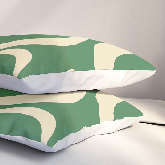 Modern Retro Liquid Swirl Abstract Forest Green and Cream Pillow Sham Gallery Image 3