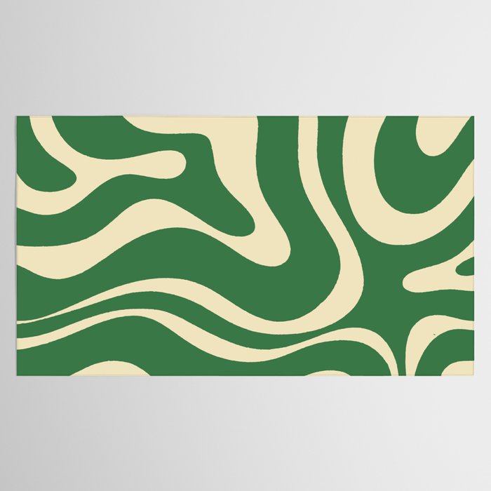 Modern Retro Liquid Swirl Abstract Forest Green and Cream Tablecloth Gallery Image 2