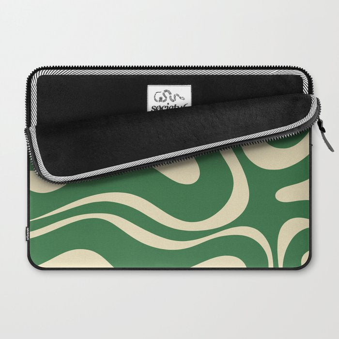 Modern Retro Liquid Swirl Abstract Forest Green and Cream Laptop Sleeve Gallery Image 2