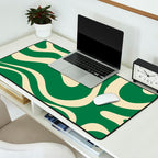Modern Retro Liquid Swirl Abstract Forest Green and Cream Desk Mat Gallery Image 2