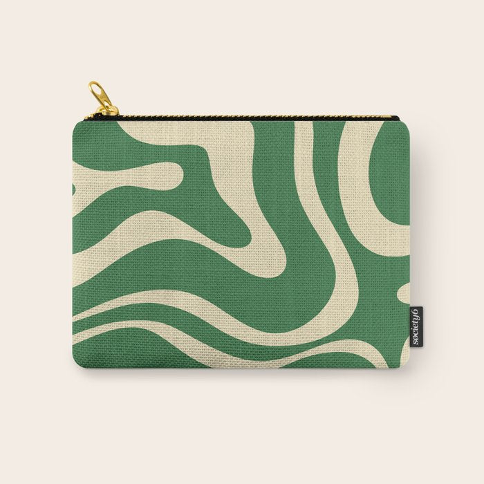 Modern Retro Liquid Swirl Abstract Forest Green and Cream Carry All Pouch Gallery Image 1