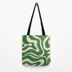 Modern Retro Liquid Swirl Abstract Forest Green and Cream Tote Bag Gallery Image 2