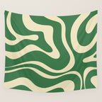 Modern Retro Liquid Swirl Abstract Forest Green and Cream Wall Tapestry Gallery Image 4