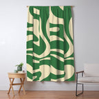 Modern Retro Liquid Swirl Abstract Forest Green and Cream Window Curtain Gallery Image 5