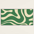 Modern Retro Liquid Swirl Abstract Forest Green and Cream Desk Mat Gallery Image 3