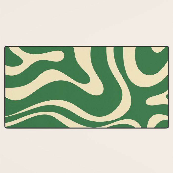 Modern Retro Liquid Swirl Abstract Forest Green and Cream Desk Mat Gallery Image 3