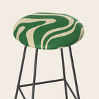 Modern Retro Liquid Swirl Abstract Forest Green and Cream Stool Gallery Image 2
