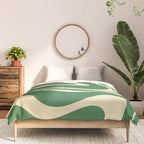 Modern Retro Liquid Swirl Abstract Forest Green and Cream Comforter Gallery Image 3