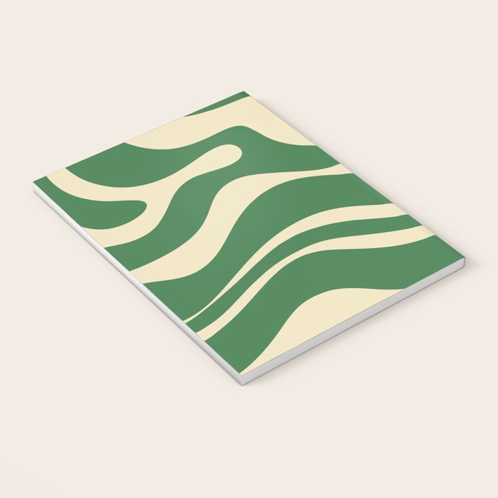 Modern Retro Liquid Swirl Abstract Forest Green and Cream Notebook Gallery Image 3