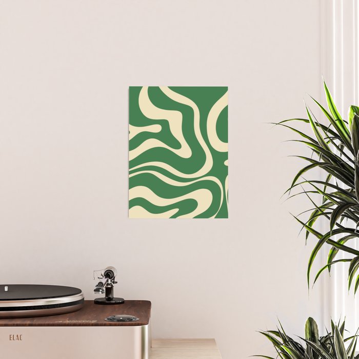 Modern Retro Liquid Swirl Abstract Forest Green and Cream Poster Gallery Image 2