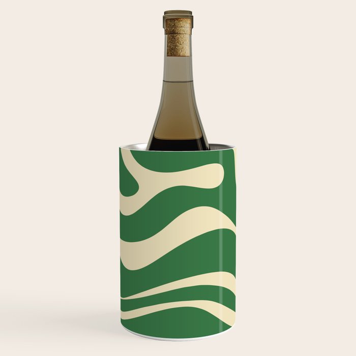 Modern Retro Liquid Swirl Abstract Forest Green and Cream Wine Chiller Gallery Image 2