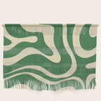 Modern Retro Liquid Swirl Abstract Forest Green and Cream Wall Hanging Gallery Image 1