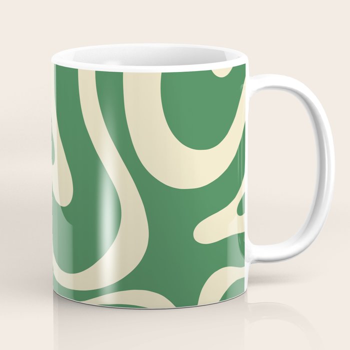 Modern Retro Liquid Swirl Abstract Forest Green and Cream Coffee Mug Gallery Image 1