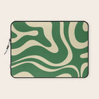 Modern Retro Liquid Swirl Abstract Forest Green and Cream Laptop Sleeve Gallery Image 1