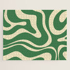 Modern Retro Liquid Swirl Abstract Forest Green and Cream Jigsaw Puzzle Gallery Image 1