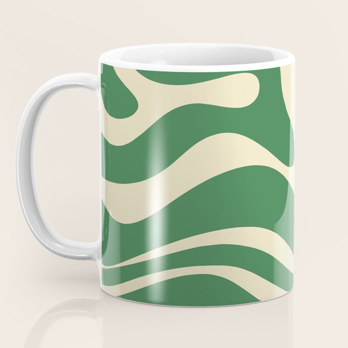 Modern Retro Liquid Swirl Abstract Forest Green and Cream Coffee Mug Gallery Image 3