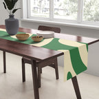Modern Retro Liquid Swirl Abstract Forest Green and Cream Table Runner Gallery Image 2