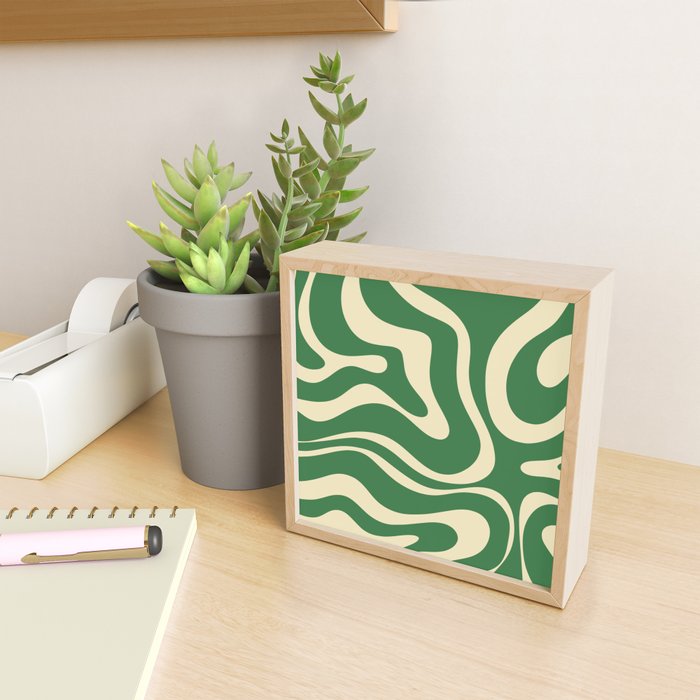 Modern Retro Liquid Swirl Abstract Forest Green and Cream Mini Art Print Gallery Image 2