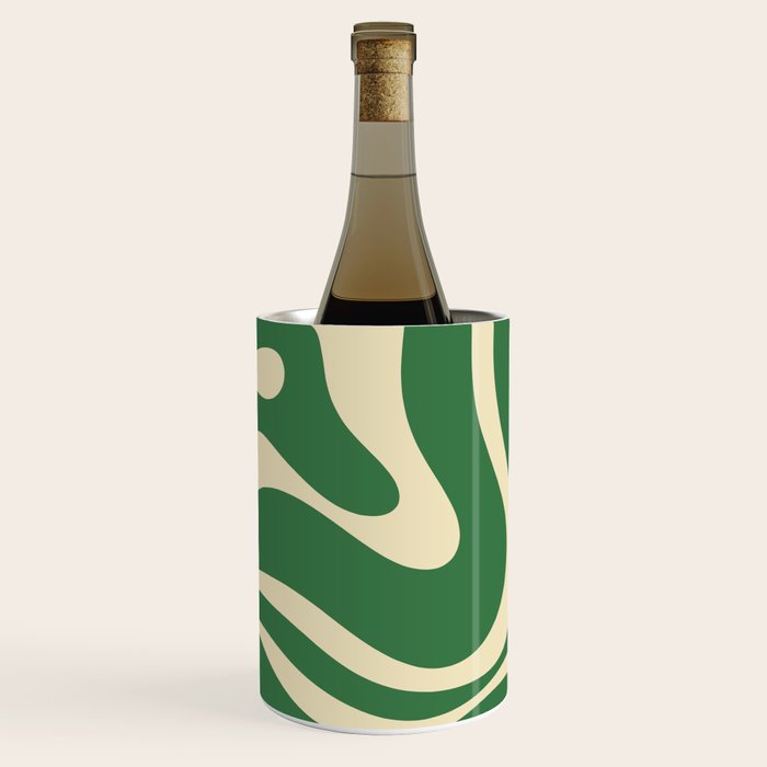 Modern Retro Liquid Swirl Abstract Forest Green and Cream Wine Chiller Gallery Image 1