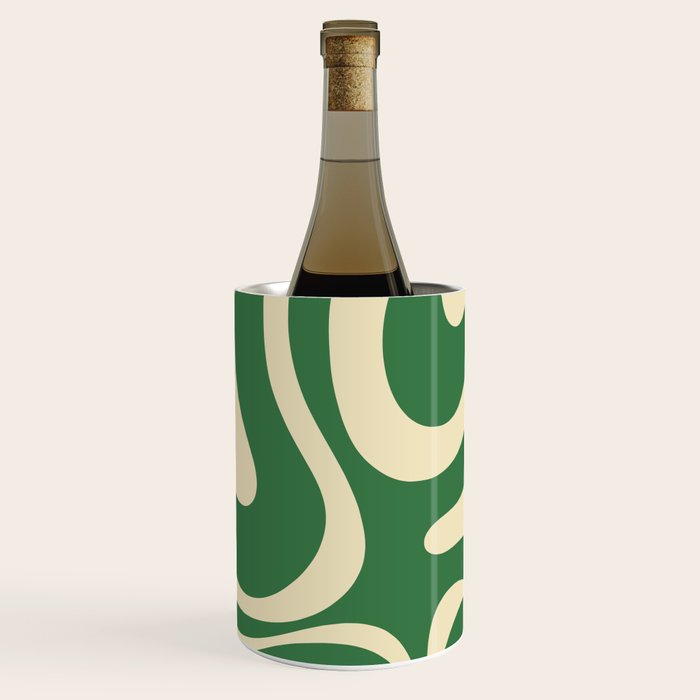 Modern Retro Liquid Swirl Abstract Forest Green and Cream Wine Chiller Gallery Image 3