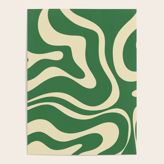 Modern Retro Liquid Swirl Abstract Forest Green and Cream Poster Gallery Image 4