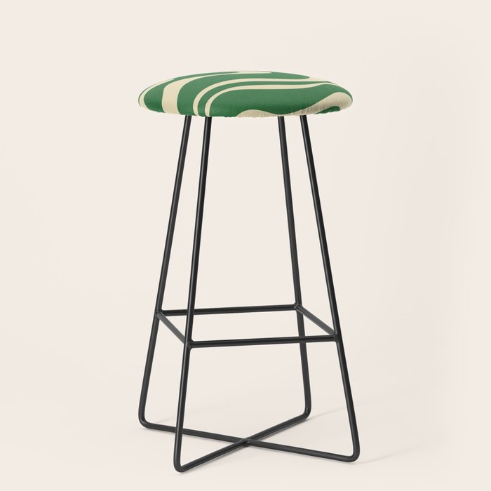 Modern Retro Liquid Swirl Abstract Forest Green and Cream Stool Gallery Image 1