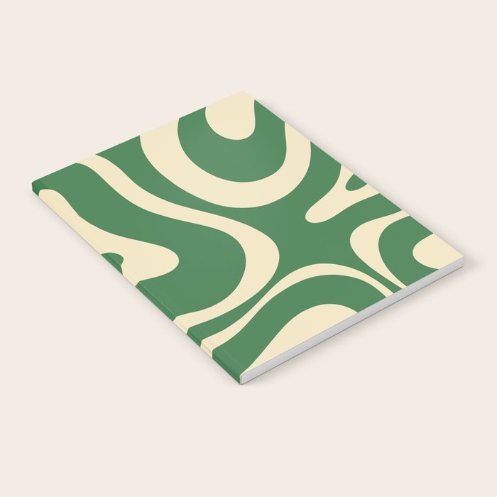 Modern Retro Liquid Swirl Abstract Forest Green and Cream Notebook Gallery Image 2