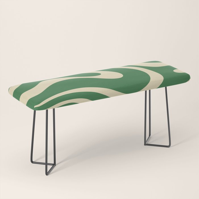 Modern Retro Liquid Swirl Abstract Forest Green and Cream Bench Gallery Image 1