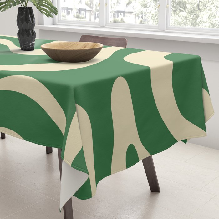 Modern Retro Liquid Swirl Abstract Forest Green and Cream Tablecloth Gallery Image 3